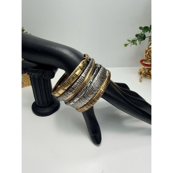ZARA Fish Design Bangle Bracelets Set Of 6 Gold And Silver Tone - Picture 3 of 7